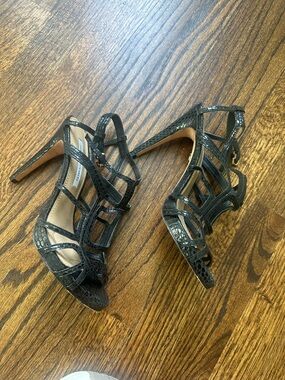 DVF Black Strappy High-Heel Sandals all genuine leather upper and sole 8.5